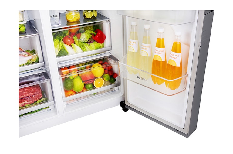 LG Side-by-Side mit Door-in-Door® | Eis-, Crushed Ice- und Wasserspender | 606 Liter Kapazität | Energieeffizienzklasse F | Interner Wassertank 4L | Steel | GSJ561PZUZ, GSJ561PZUZ